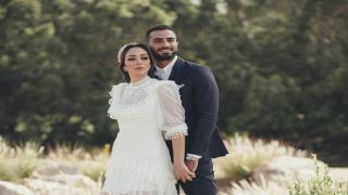 شاهد لحظة عقد قرآن محمد الشرنوبي وراندا رياض بحديقة منزله